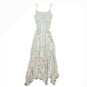 VTG Silky Lace Floral Satin embroidered Layered maxi dress fairy coquette M